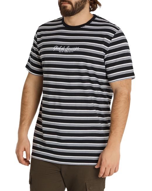 Johnny Bigg Black Global Variegated Stripe Longline T-shirt for men