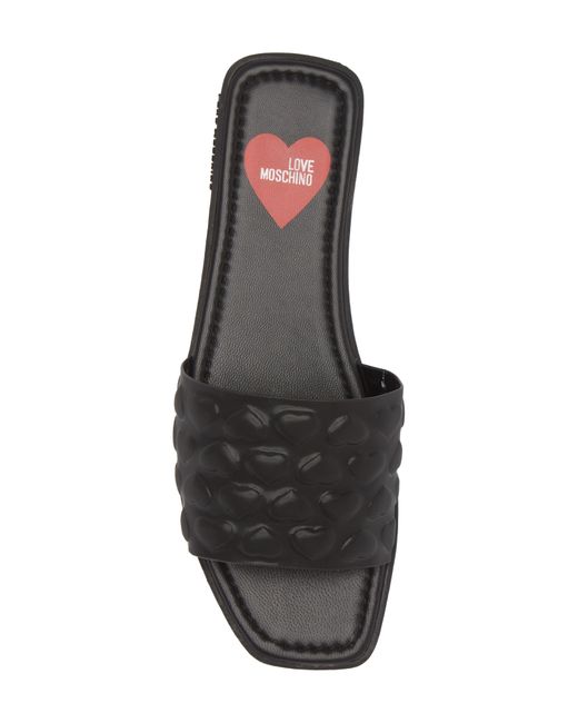 Love Moschino White 3d Heart Leather Slide Sandal