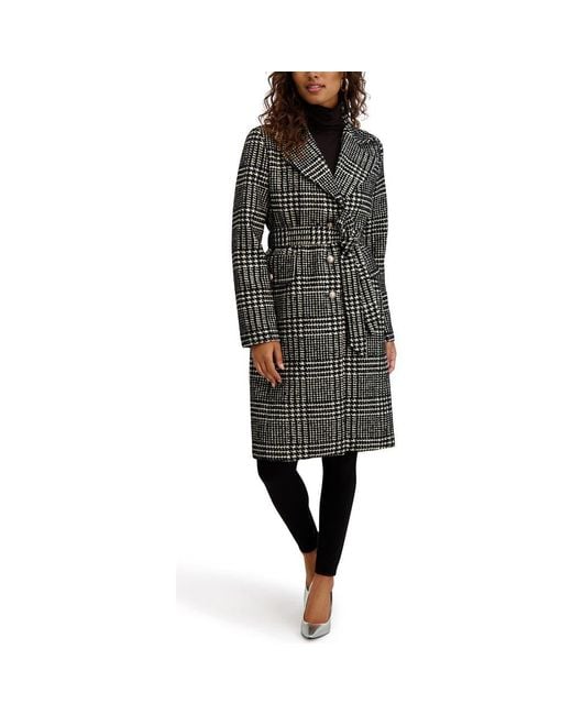 Kensie Black Plaid Trench Coat