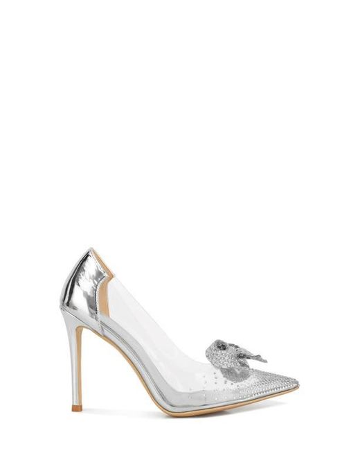 LONDON RAG White Erika Crystal Embellished Bow Clear & Metallic Pump