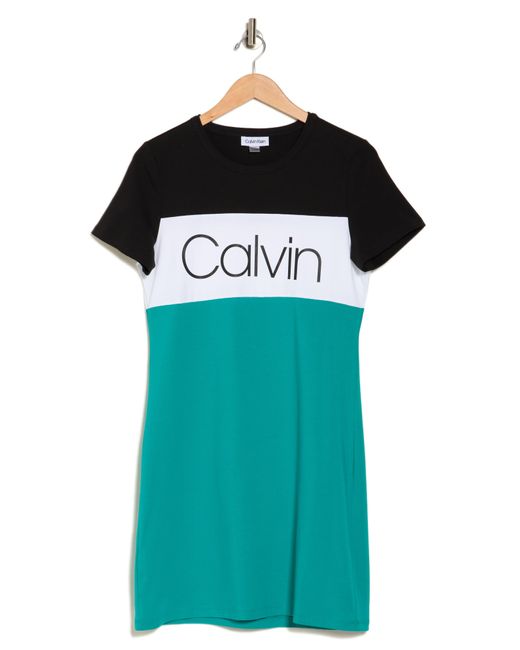 Calvin Klein Blue Colorblock Logo T-shirt Dress