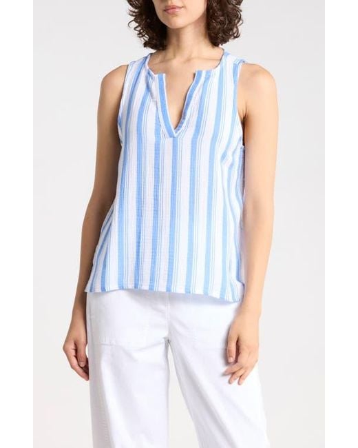Splendid Blue Split Neck Cotton Gauze Tank