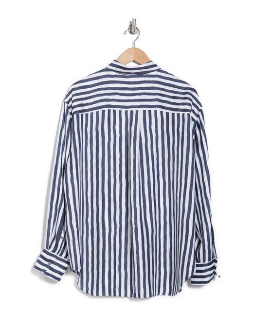 Theory Blue Painter Stripe Silk Button-Up Shirt