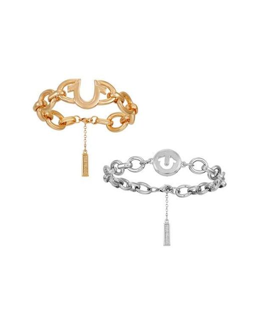 True Religion Metallic Set Of 2 Two-Tone Logo Chain Bracelets