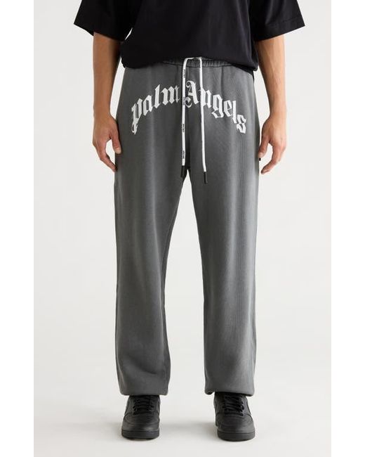 Palm Angels Gray Curved Logo Sweatpants for men