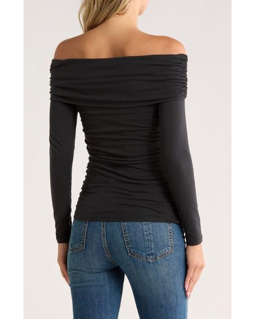 Rag & Bone Black Lucy Off The Shoulder Ruched T-Shirt