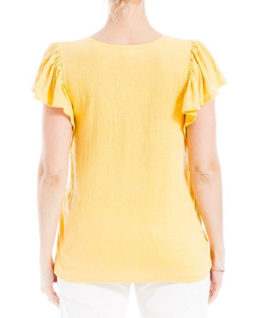 Max Studio Yellow Flutter Sleeve Jersey Crinkle Top