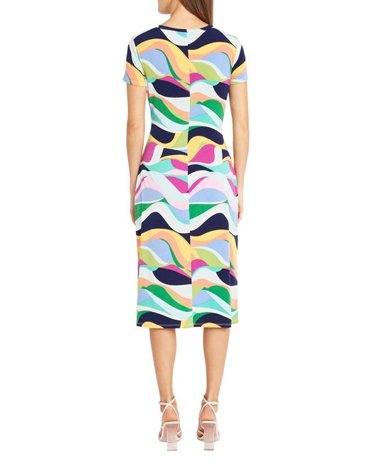 DONNA MORGAN FOR MAGGY Multicolor Twist Front Short Sleeve Midi Dress