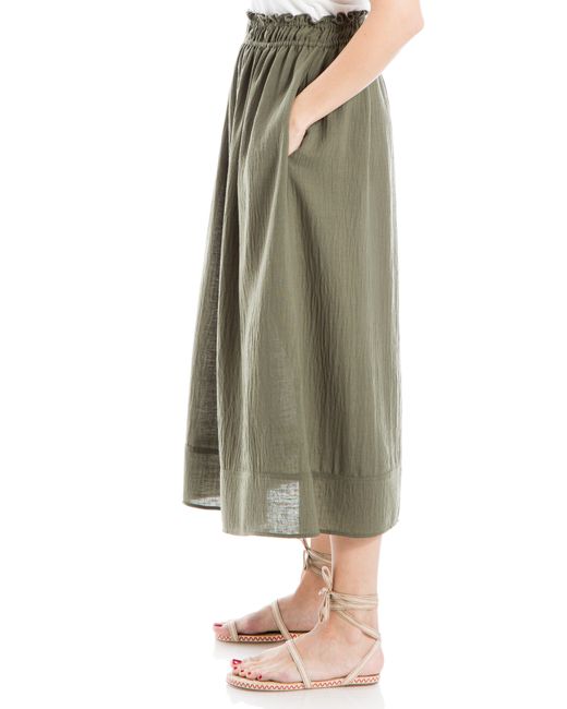 Max Studio Green Smocked Waist Gauze Midi Skirt