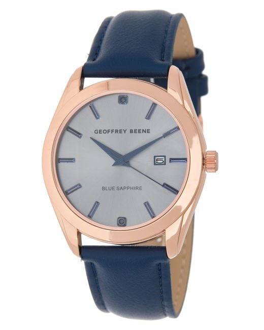 Geoffrey Beene Blue Sapphire Leather Strap Watch for men