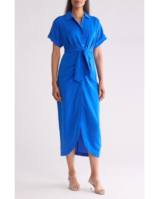 Calvin Klein Blue Cap Sleeve Belted Sheath Dress