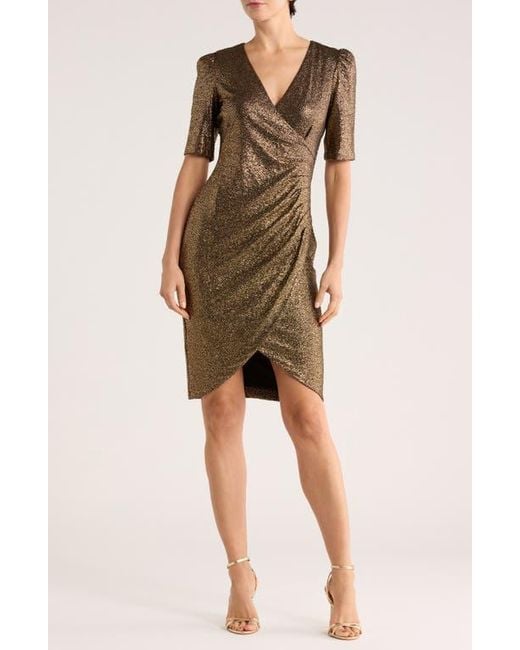 calvin klein dress gold Calvin Klein Lace-Up V-Neck Zipper Sleeve Dress Black Gold Detailing S