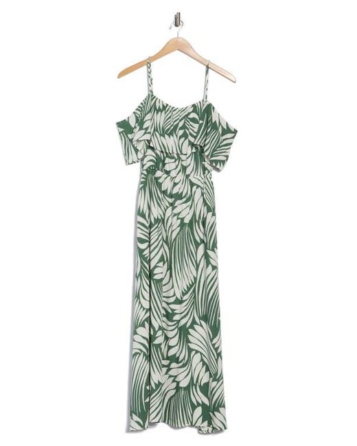 AREA STARS Green Fan Print Cold Shoulder Maxi Dress