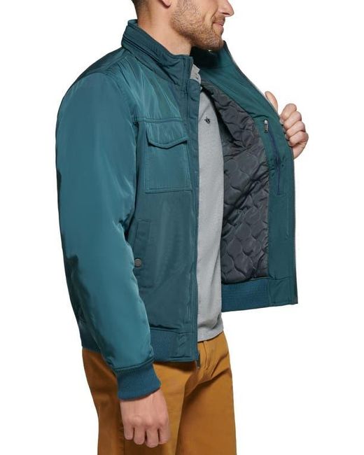 Dockers Blue Quilted Bomber Jacket with Packable Hood for men