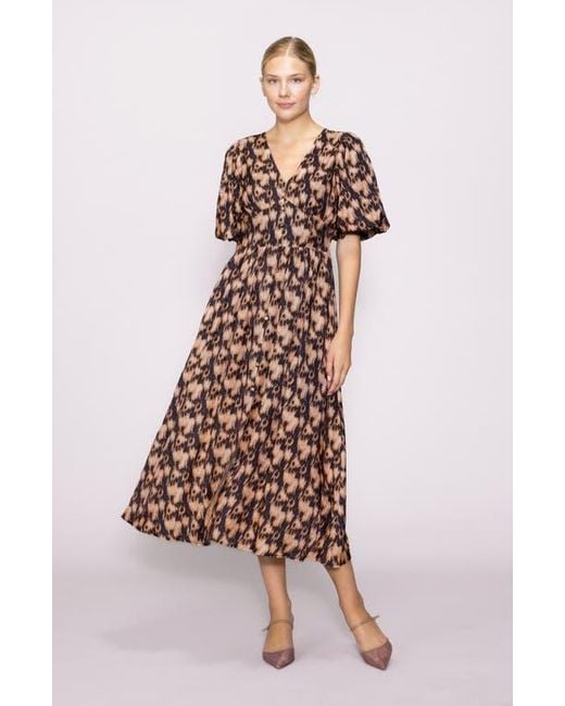 MELLODAY Multicolor Bubble Sleeve Fit & Flare Midi Dress