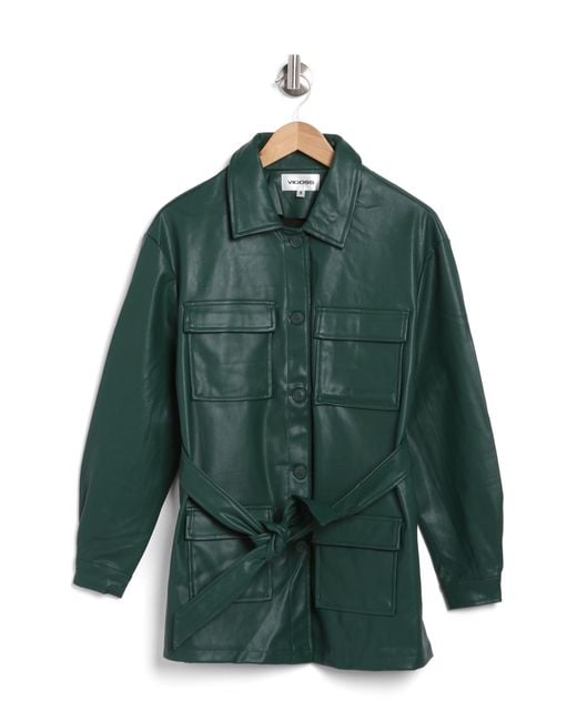 Vigoss Green Faux Leather Belted Jacket