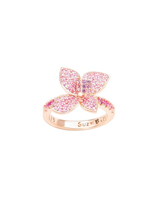 Suzy Levian Pink Sapphire Flower With Diamond Accent Ring