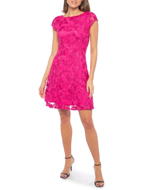 Marina Pink Embroidered Cap Sleeve Fit & Flare Dress