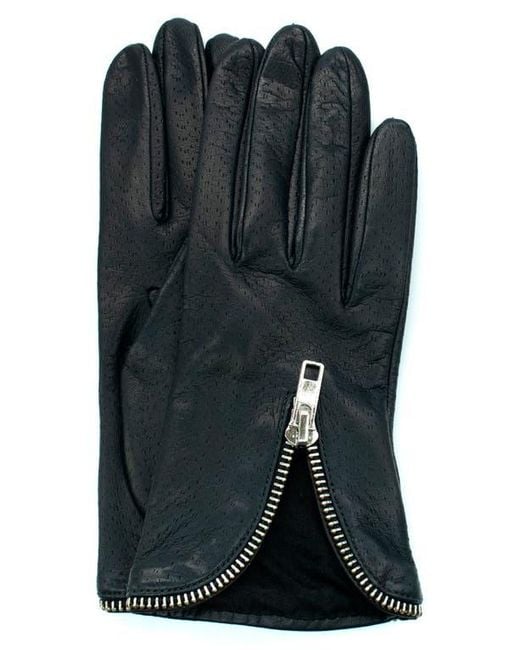 Portolano Black Zip Cuff Leather Gloves