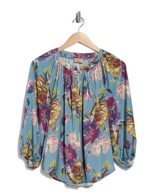 Tahari Blue Floral Balloon Sleeve Top