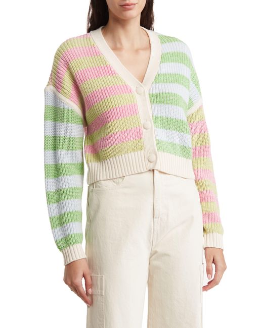 Lush Multicolor Stripe Button Front Crop Cardigan