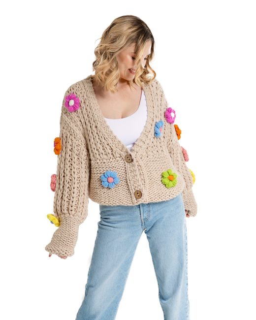 Saachi Gray Chunky Floral Crochet Cardigan