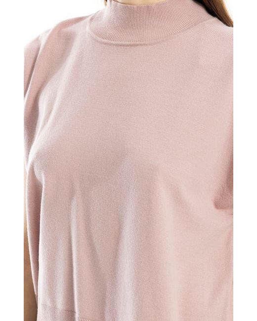 Max Studio Pink Mock Neck Fine Gauge Short Sleeve Sweater