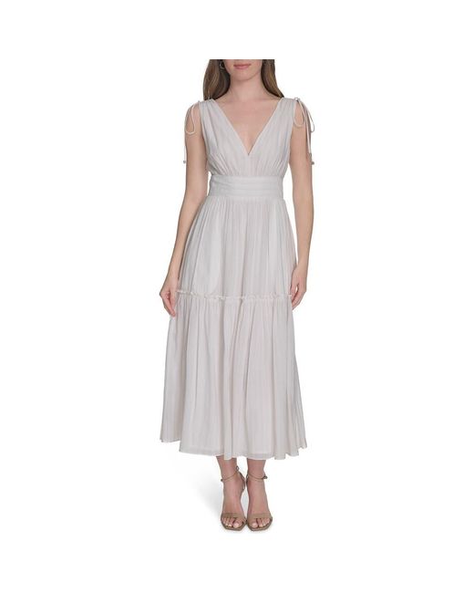 Tommy Hilfiger Gray Sleeveless Tie Shoulder Tiered Chiffon Dress