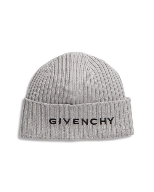 Givenchy Gray Embroidered Logo Wool Beanie for men