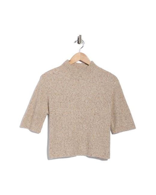 Bobeau Natural Speckled Mock Neck Short Sleeve Sweater