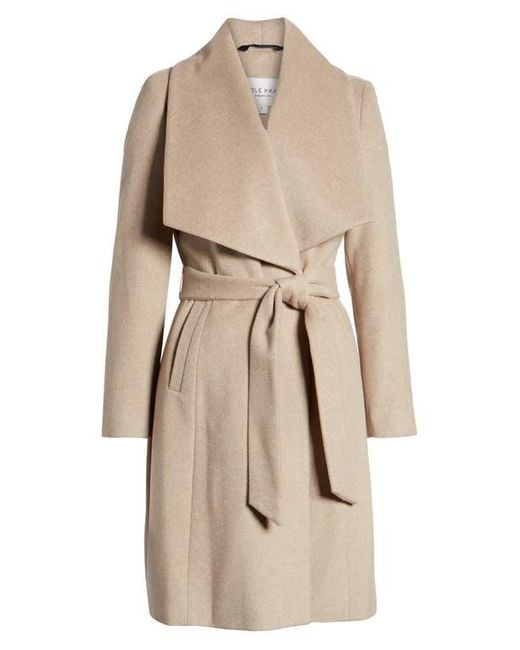 Cole Haan Slick Wool Blend Wrap Coat in Natural Lyst