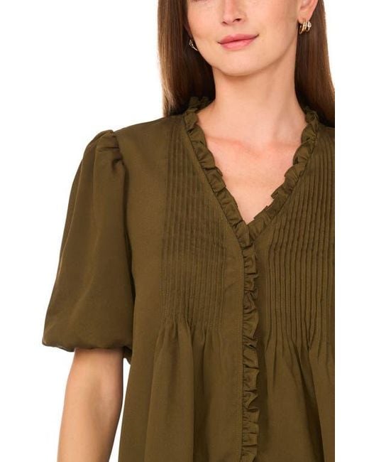 Parker Green Ruffle Pintuck Buttoned Shirt