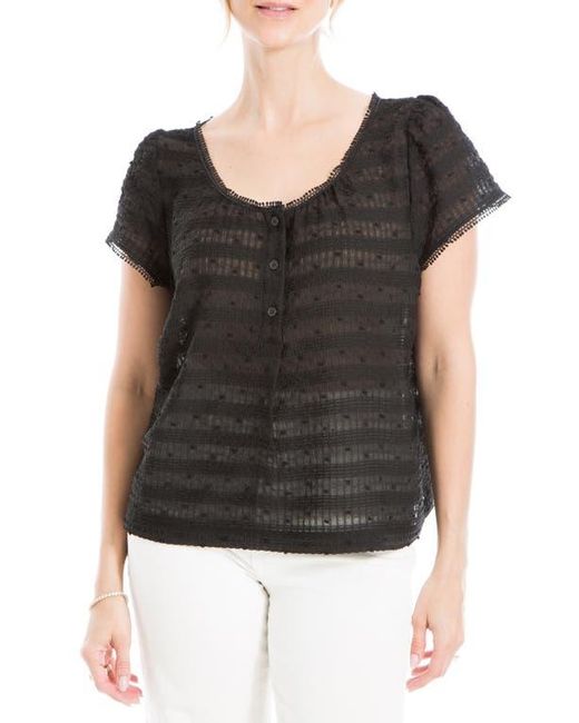 Max Studio Black Swiss Dot Button Top