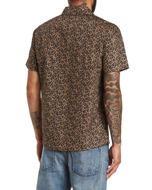 PUBLIC ART Brown Leopard Print Short Sleeve Button-up Camp Shirt for men