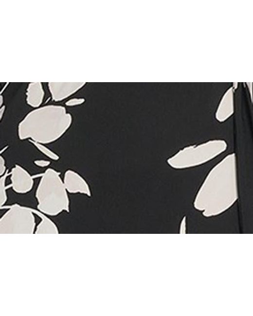 Tommy Hilfiger Black Floral Long Sleeve Ruffle Mixed Media Midi Dress