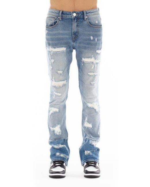 HVMAN Blue Mars Ripped Bootcut Jeans for men
