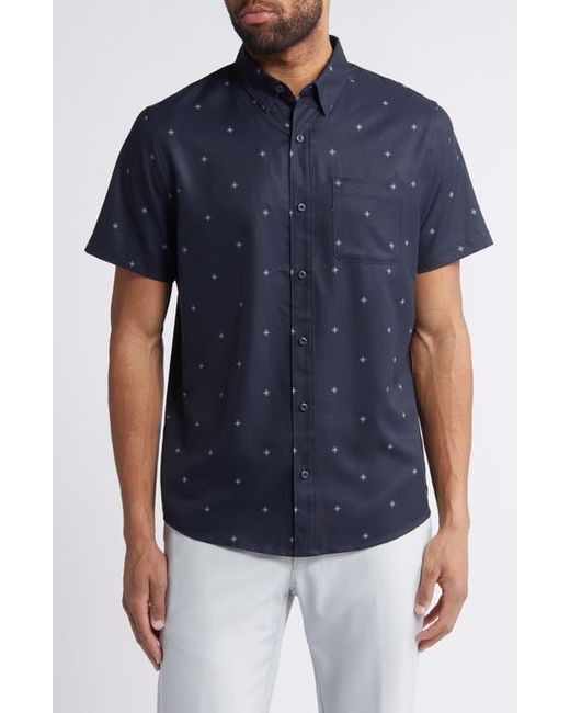 Travis Mathew Blue Branch Geo Print Short Sleeve Button-Up Shirt for men