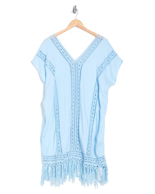 Boho Me Blue Crochet Fringe Short Dress