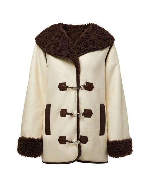 We Wore What Natural Faux Shearling Bonded Toggle Button Jacket
