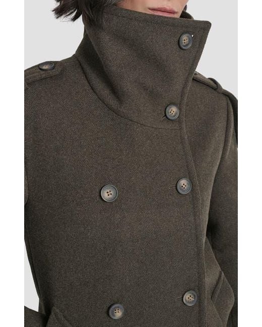DKNY Gray Double Breasted Wool Blend Military Coat