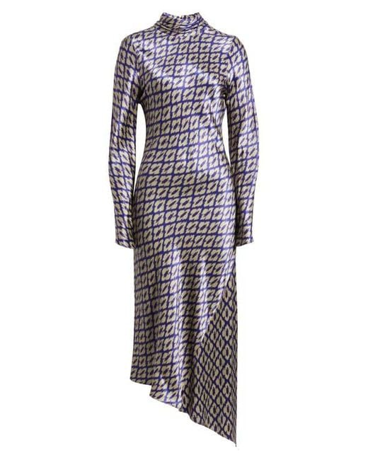 Santi Purple Neena Ikat Print Long Sleeve Asymmetric Cocktail Dress With Dupatta