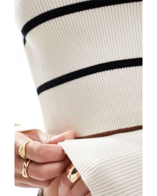 Miss Selfridge White Stripe Open Back Crop Sweater