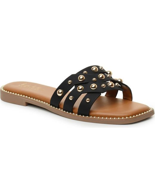 Nicole Miller Studded Slide Sandal in Brown | Lyst