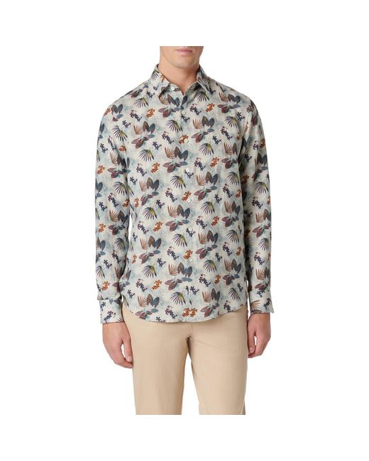 Bugatchi Multicolor Julian Shaped Fit Frond Print Linen Button-Up Shirt for men
