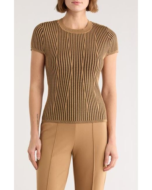 DKNY Brown Short Sleeve Rib Knit Sweater
