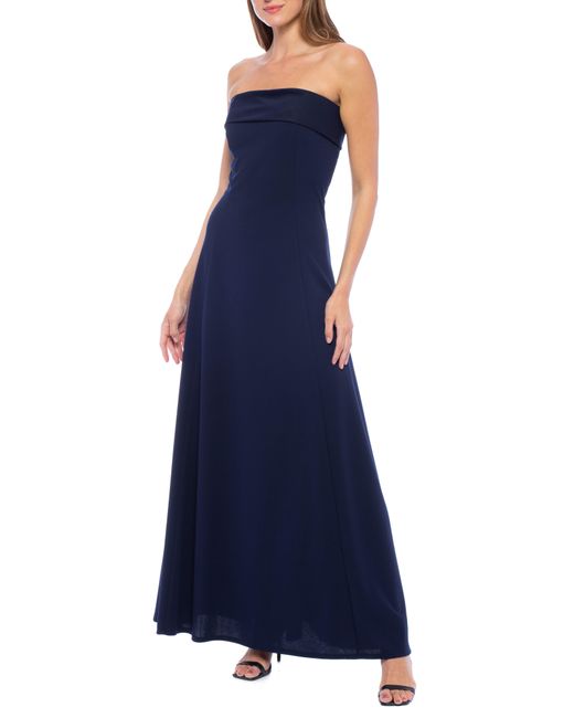 Marina Blue Scuba Strapless Evening Gown