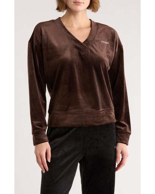 DKNY Black Mini Rhinestone Logo Velour Pullover