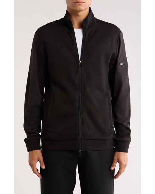 Bugatchi Black Stretch Knit Full Zip Jacket for men