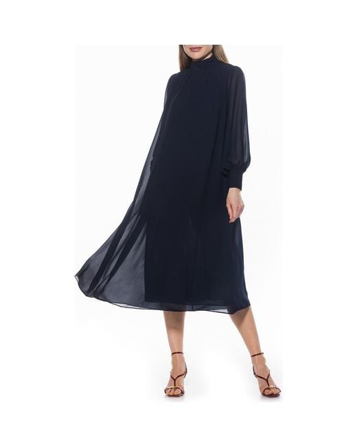 Alexia Admor Blue Kehlani Long Sleeve Chiffon Midi Dress