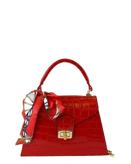 Persaman New York Red Croc-Embossed Italian Leather Satchel